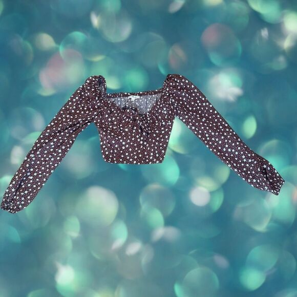 NWT L.A. Hearts-PacSun Cold Shoulder Floral Crop Top Brown/White Size Small - Picture 8 of 11